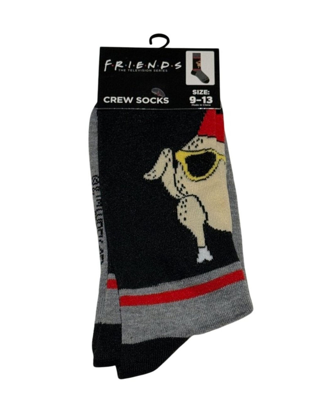 Friends Turkey Head Scene TV Show Crew Socks Men 9-13 Funny Black Gray